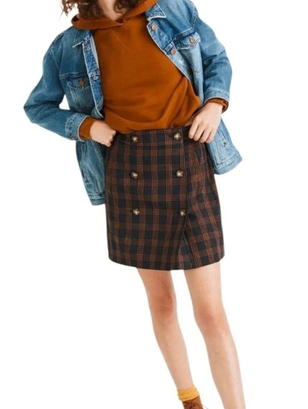 MADEWELL Double Breasted Gold Button Front Skirt with Pockets - XS